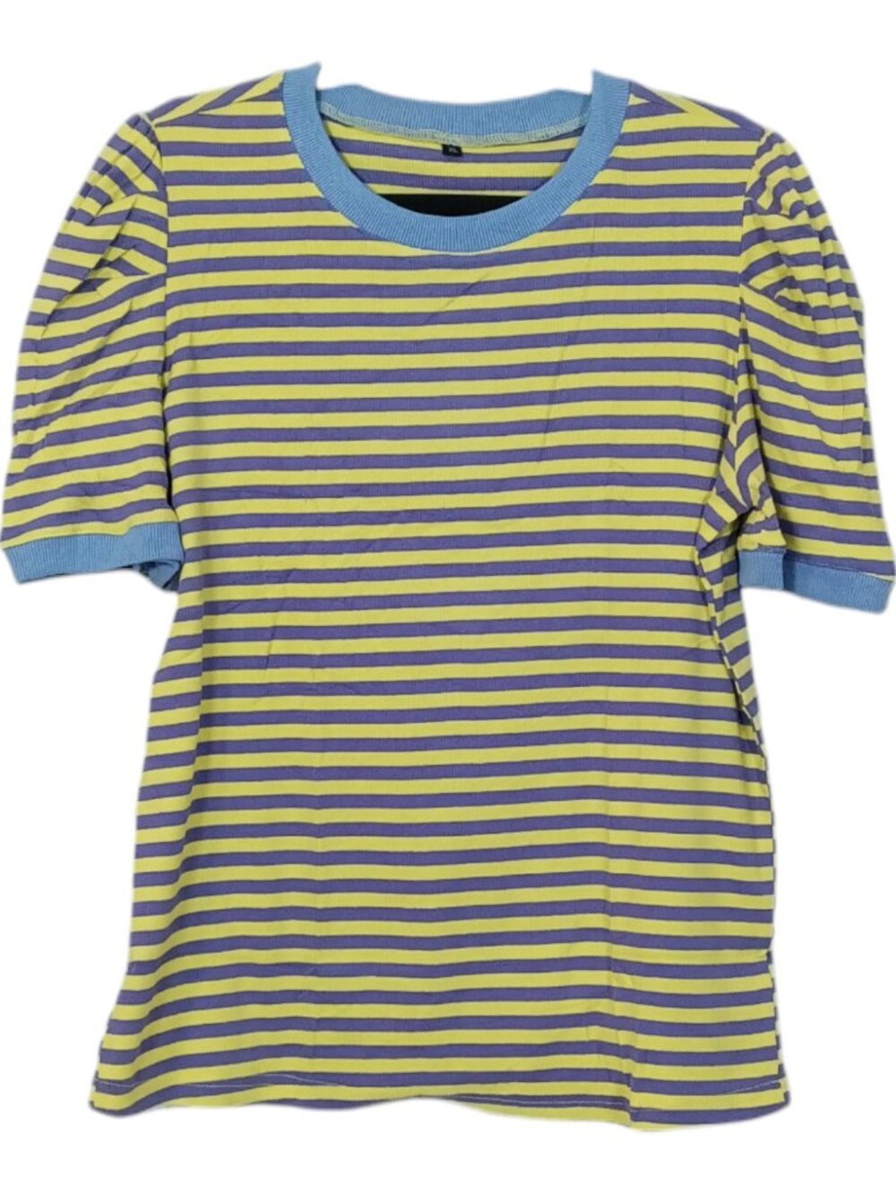 Women's XL Purple Yellow Striped Crewneck Shirt Colorblock Y2K Summer Retro Tee